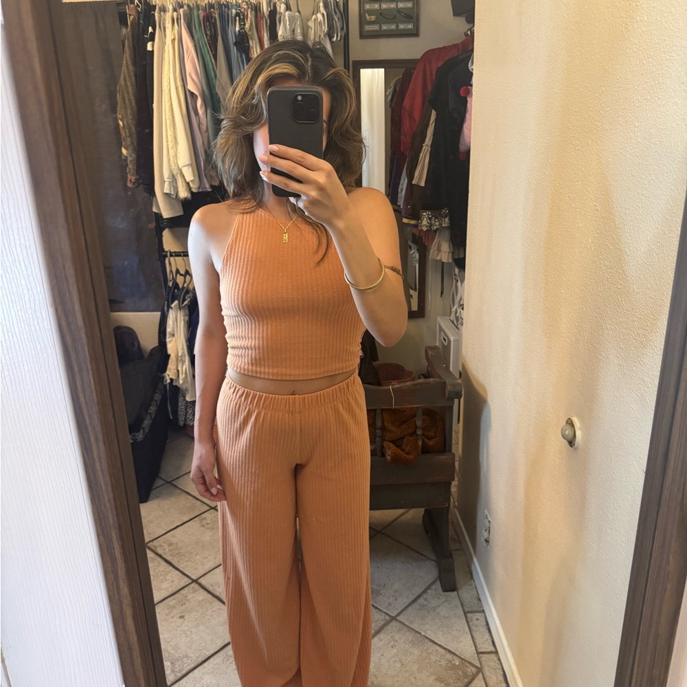 Audrey 3+1 Ribbed Peach Jumpsuit